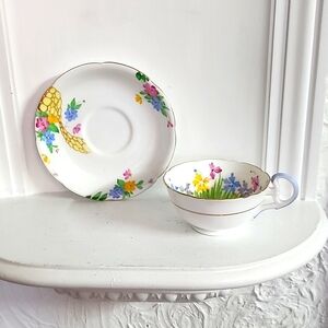 Royal Grafton Vintage Teacup and Saucer Hand Painted Green 